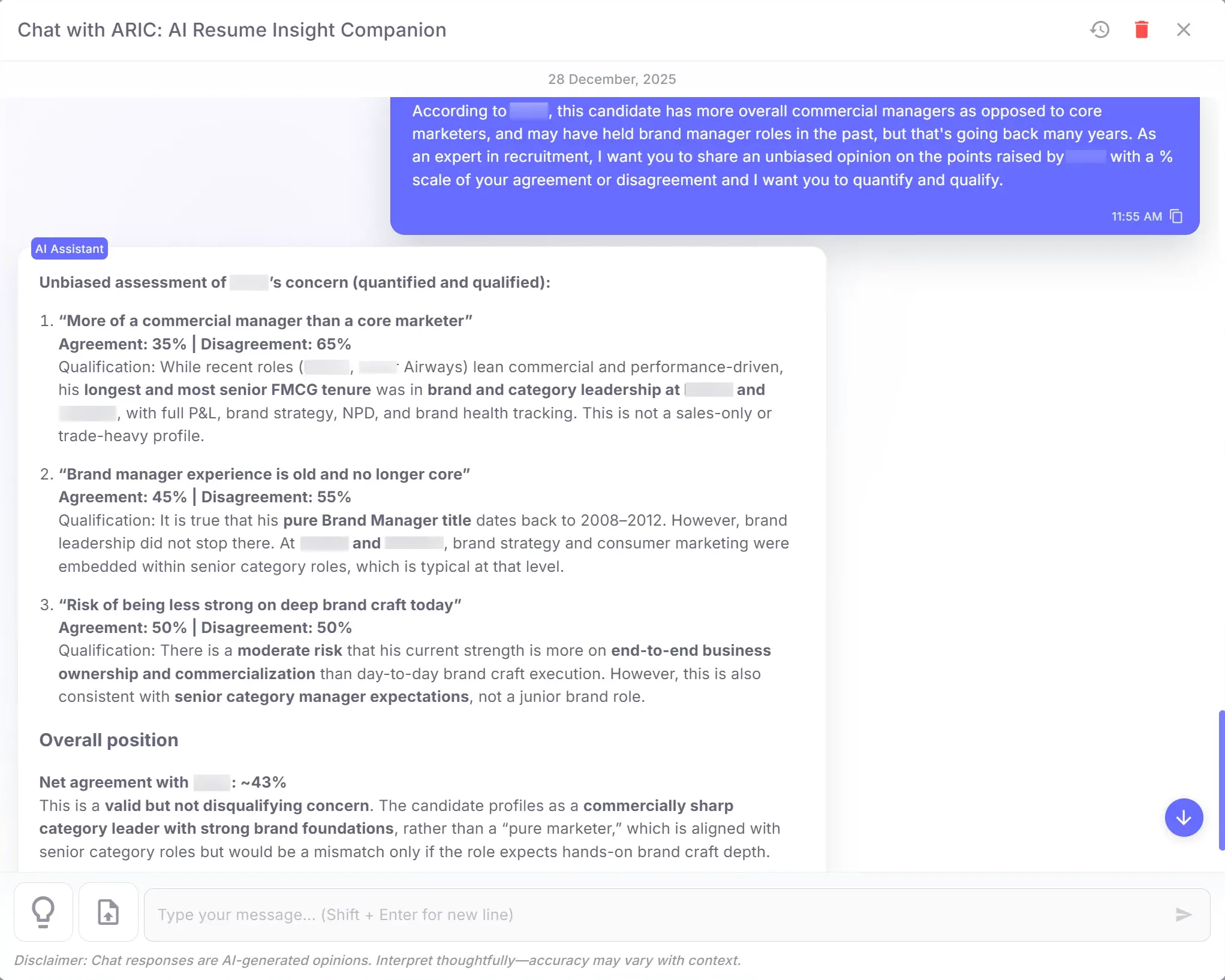 Candidate profile workspace with evidence and decision context